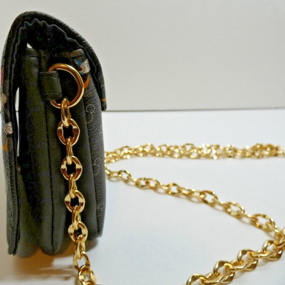 Disney Crossbody Bag Purse Mickey Minnie Mouse Black Embossed Gold Chain NWT - Picture 3 of 14